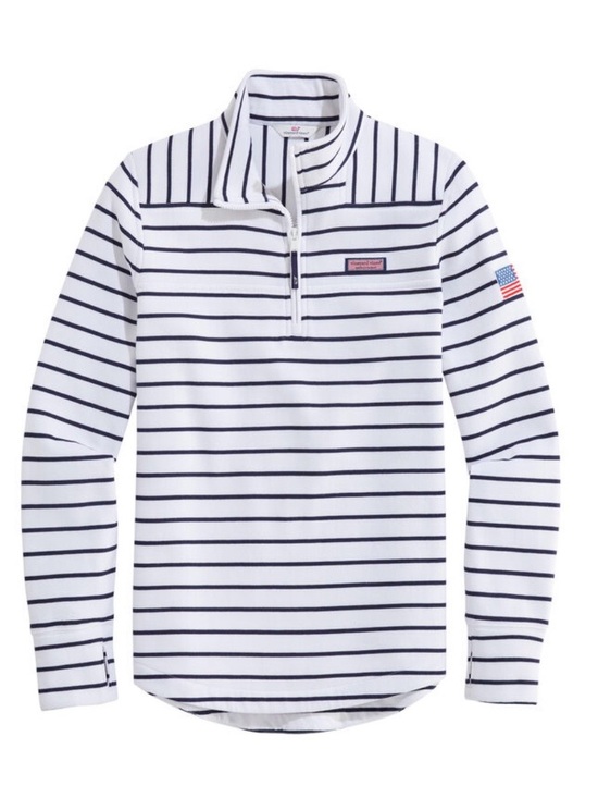 Vineyard Vines Tops - Vineyard Vines Women’s White & Navy Striped Pullover with Pink Logo Patch